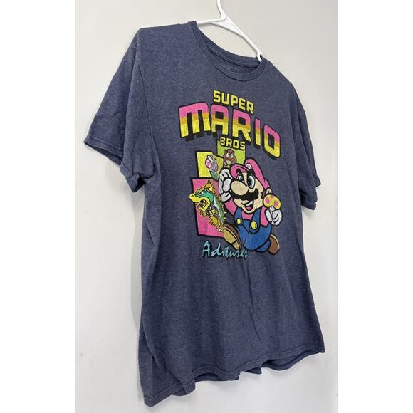 Super Mario Bros Adventures Shirt Mens Large Blue Nintendo Graphic Tee Bowser - Picture 3 of 4